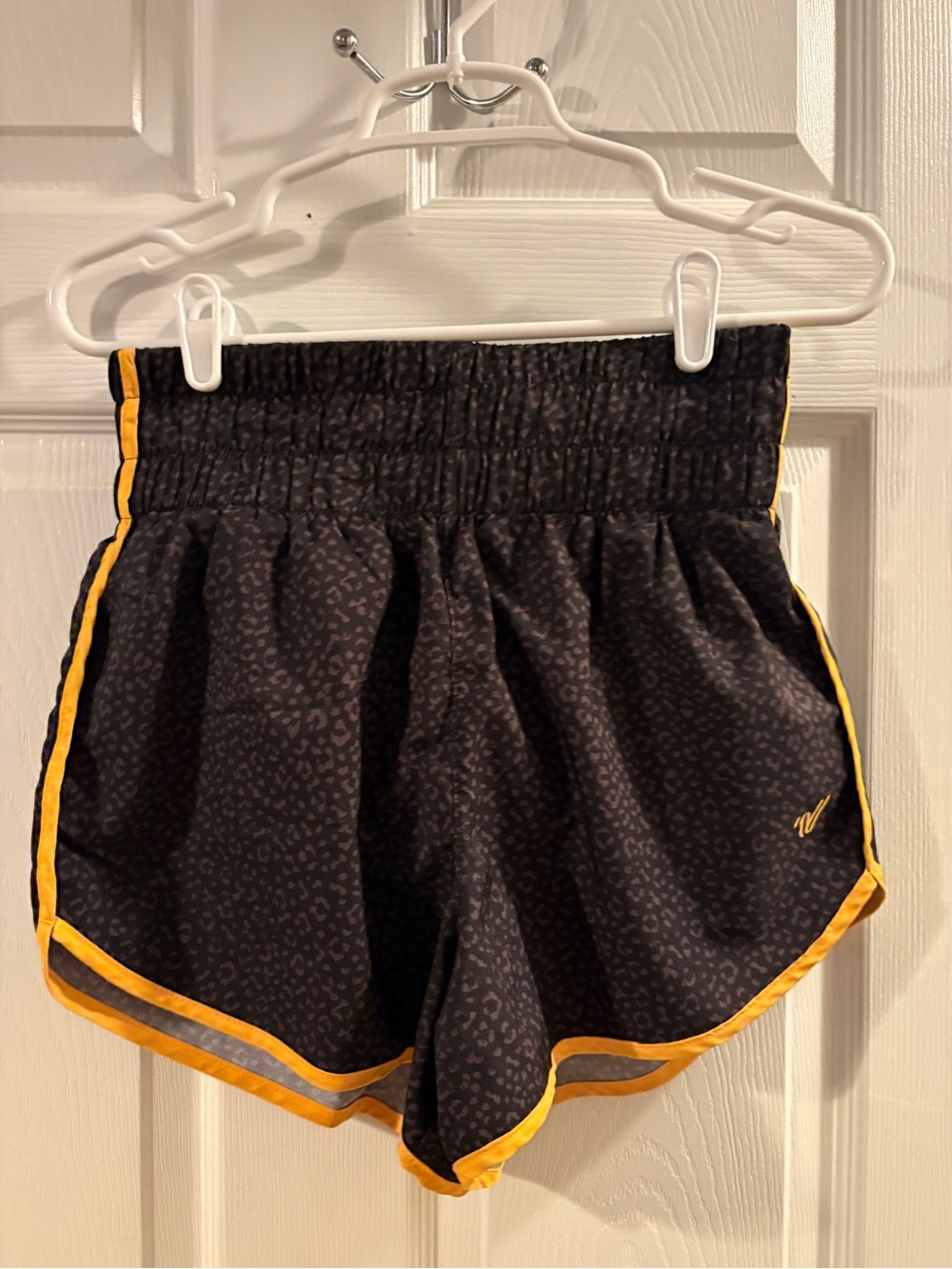Varsity Cheer Black Leopard Athletic Shorts with Gold Trim